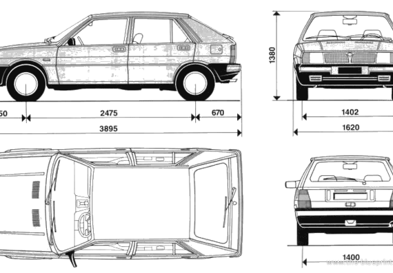 Lancia Delta 1.6 - Лянча - чертежи, габариты, рисунки автомобиля
