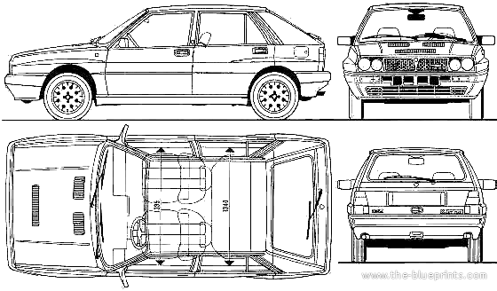 Lancia Delta HF Integrale - Лянча - чертежи, габариты, рисунки автомобиля