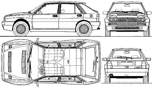 Lancia Delta HF Integrale Evo I - Лянча - чертежи, габариты, рисунки автомобиля