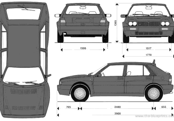 Lancia Delta Integrale - Лянча - чертежи, габариты, рисунки автомобиля