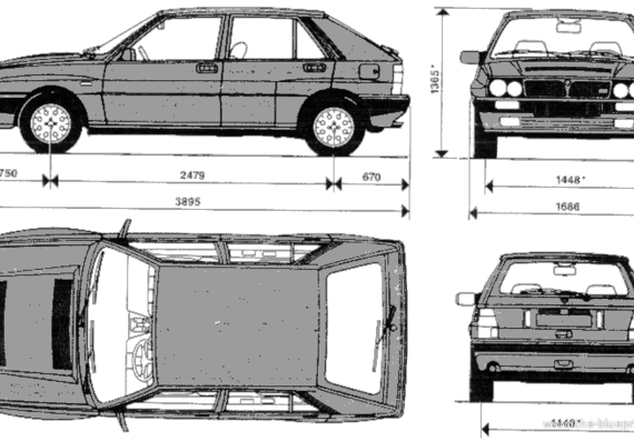 Lancia Delta Integrale 16V - Лянча - чертежи, габариты, рисунки автомобиля