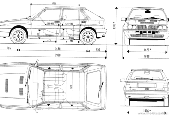 Lancia Delta Integrale 8V - Лянча - чертежи, габариты, рисунки автомобиля