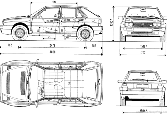 Lancia Delta Integrale Evo - Лянча - чертежи, габариты, рисунки автомобиля