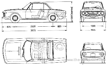 Lancia Fulvia Coupe - Лянча - чертежи, габариты, рисунки автомобиля