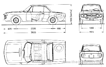 Lancia Fulvia Coupe HF - Лянча - чертежи, габариты, рисунки автомобиля
