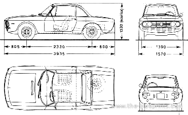 Lancia Fulvia Coupe Rallye 1.6 HF S2 - Лянча - чертежи, габариты, рисунки автомобиля