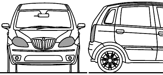 Lancia Musa (2008) - Лянча - чертежи, габариты, рисунки автомобиля