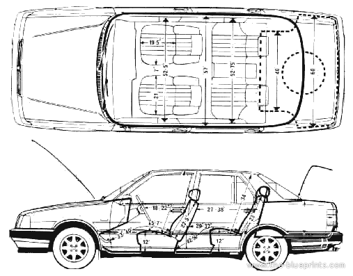 Lancia Thema 16 V Turbo - Лянча - чертежи, габариты, рисунки автомобиля