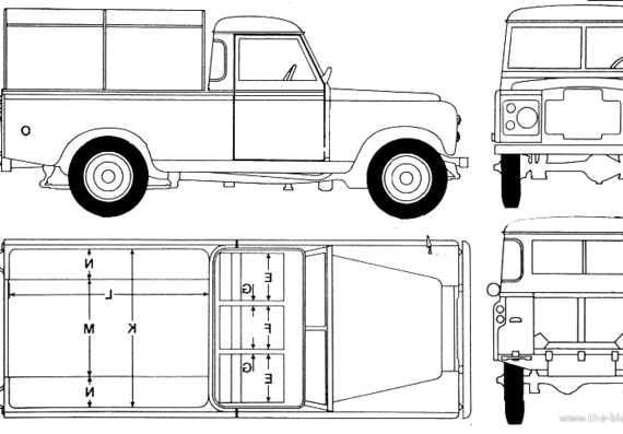 Land Rover 109 Pick-up (1973) - Ленд Ровер - чертежи, габариты, рисунки автомобиля