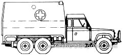 Land Rover 110 6x6 Ambulance - Ленд Ровер - чертежи, габариты, рисунки автомобиля