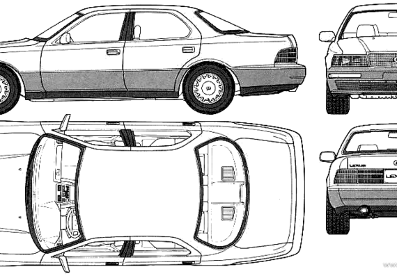Lexus LS400 (1990) - Лексус - чертежи, габариты, рисунки автомобиля