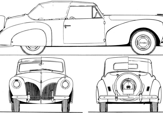 Lincoln Zephyr Continental V12 Convertible (1940) - Линкольн - чертежи, габариты, рисунки автомобиля