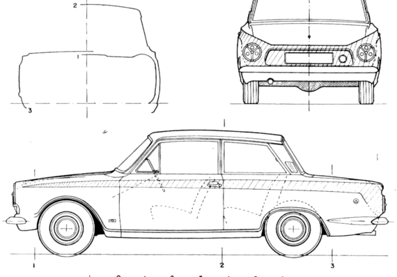 Lotus Cortina - Лотус - чертежи, габариты, рисунки автомобиля