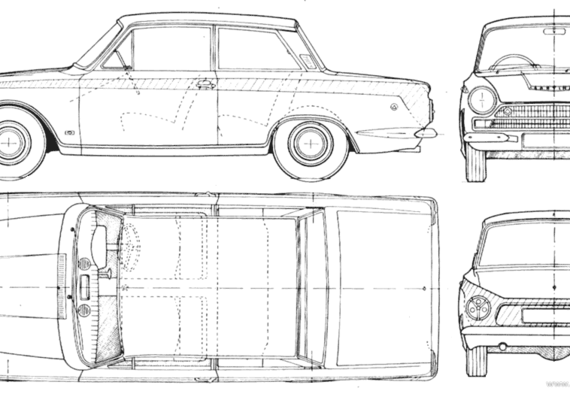 Lotus Ford Cortina - Лотус - чертежи, габариты, рисунки автомобиля