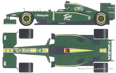 Lotus Racing T127 F1 GP (2010) - Лотус - чертежи, габариты, рисунки автомобиля