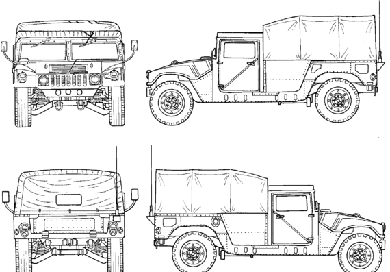 M1025 HMMWV - Хаммер - чертежи, габариты, рисунки автомобиля