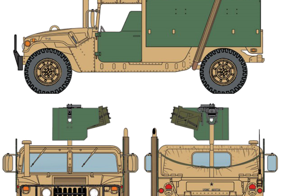 M998A1 HMMWV Humvee - Разные автомобили - чертежи, габариты, рисунки автомобиля