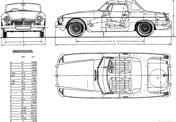 MG B - МЖ - чертежи, габариты, рисунки автомобиля