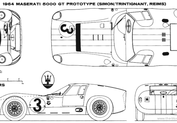 Maserati 5000 GT - Мазератти - чертежи, габариты, рисунки автомобиля