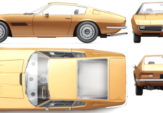 Maserati Ghibli 4900 SS (1972) - Мазератти - чертежи, габариты, рисунки автомобиля