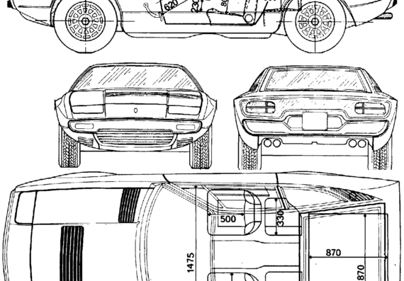 Maserati Khamsin (1974) - Мазератти - чертежи, габариты, рисунки автомобиля
