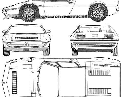 Maserati Merak SS (1976) - Мазератти - чертежи, габариты, рисунки автомобиля