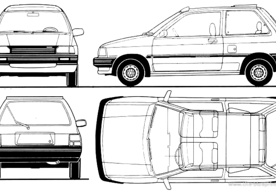 Mazda 121 3-Door (1988) - Мазда - чертежи, габариты, рисунки автомобиля
