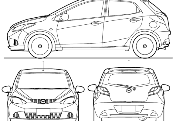 Mazda 2 5-Door (2009) - Мазда - чертежи, габариты, рисунки автомобиля
