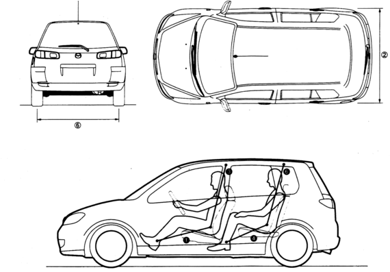 Mazda 2 5-Door Hatchback (2005) - Мазда - чертежи, габариты, рисунки автомобиля