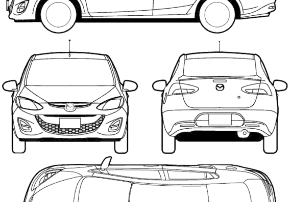 Mazda 2 Sedan (2010) - Мазда - чертежи, габариты, рисунки автомобиля