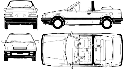 Mazda 323 Familia Cabriolet (1987) - Мазда - чертежи, габариты, рисунки автомобиля