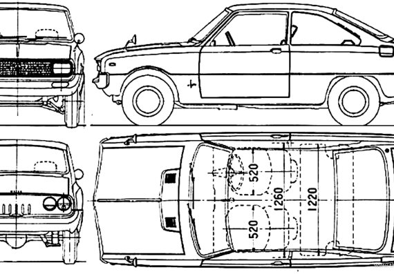 Mazda 323 Familia Rotary Coupe (1968) - Мазда - чертежи, габариты, рисунки автомобиля
