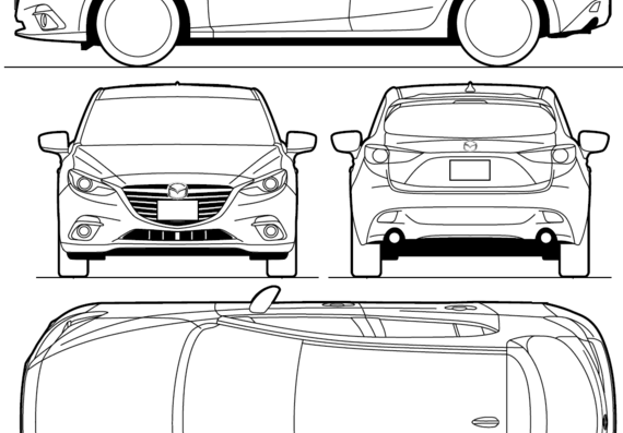 Mazda 3 Hatchback (2013) - Мазда - чертежи, габариты, рисунки автомобиля