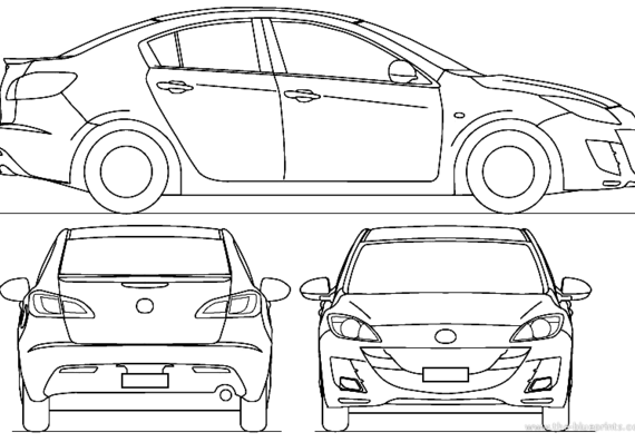 Mazda 3 S2 4-Door (2009) - Мазда - чертежи, габариты, рисунки автомобиля