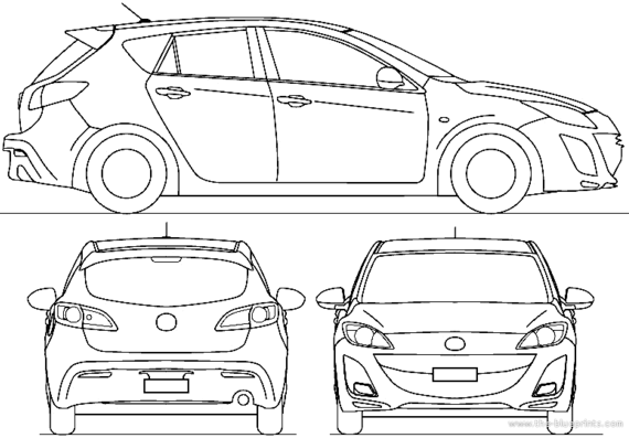 Mazda 3 S2 5-Door (2009) - Мазда - чертежи, габариты, рисунки автомобиля
