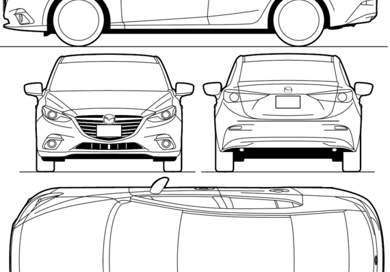 Mazda 3 Sedan (2013) - Мазда - чертежи, габариты, рисунки автомобиля