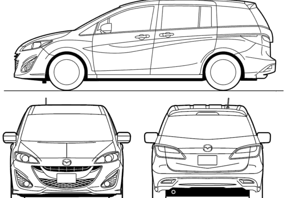 Mazda 5 (2010) - Мазда - чертежи, габариты, рисунки автомобиля