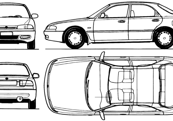 Mazda 626 Capella L 4-Door (1992) - Мазда - чертежи, габариты, рисунки автомобиля