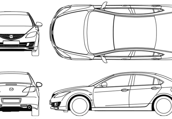 Mazda 6 (2008) - Мазда - чертежи, габариты, рисунки автомобиля