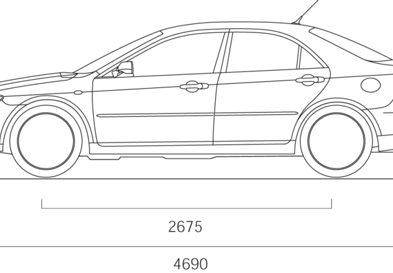 Mazda 6 4-Door (2007) - Мазда - чертежи, габариты, рисунки автомобиля