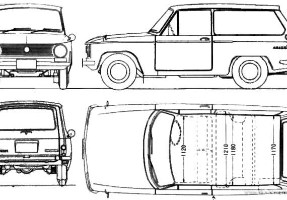 Mazda 800 Estate (1965) - Мазда - чертежи, габариты, рисунки автомобиля