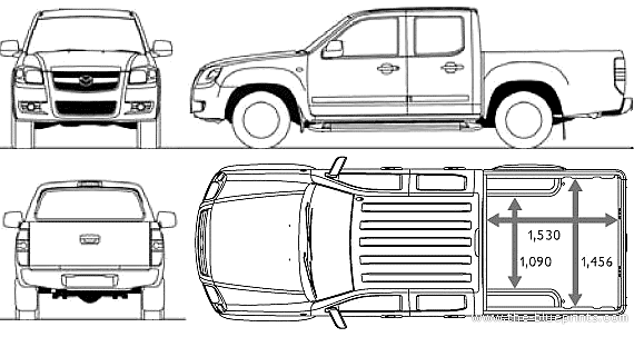 Mazda BT-50 4x2 2.5L (2007) - Мазда - чертежи, габариты, рисунки автомобиля