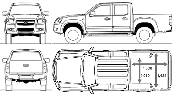 Mazda BT-50 4x4 3.0L (2007) - Мазда - чертежи, габариты, рисунки автомобиля