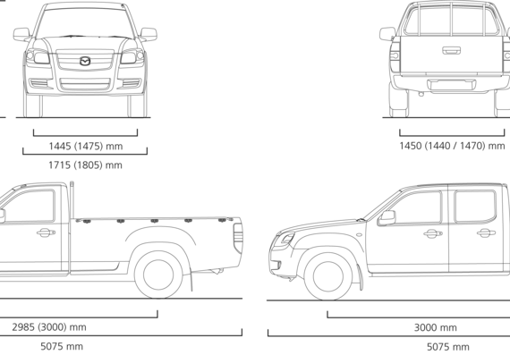 Mazda BT50 (2007) - Мазда - чертежи, габариты, рисунки автомобиля