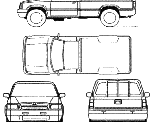 Mazda B i Reg Cab (2000) - Мазда - чертежи, габариты, рисунки автомобиля