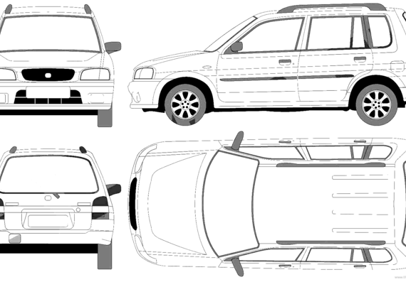 Mazda Demio (1999) - Мазда - чертежи, габариты, рисунки автомобиля