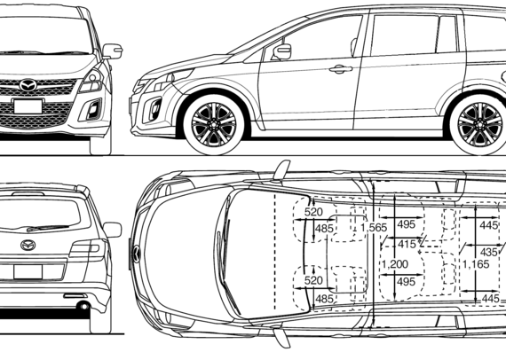 Mazda MPV (2010) - Мазда - чертежи, габариты, рисунки автомобиля