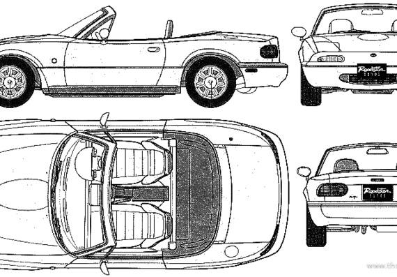 Mazda MX-5 Miata (1995) - Мазда - чертежи, габариты, рисунки автомобиля