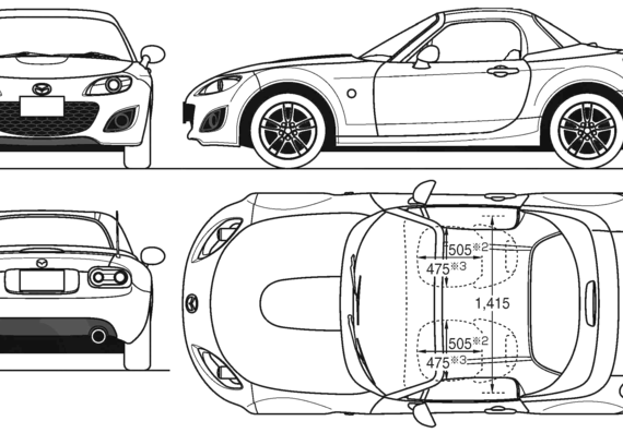 Mazda MX5 Miata (2009) - Мазда - чертежи, габариты, рисунки автомобиля