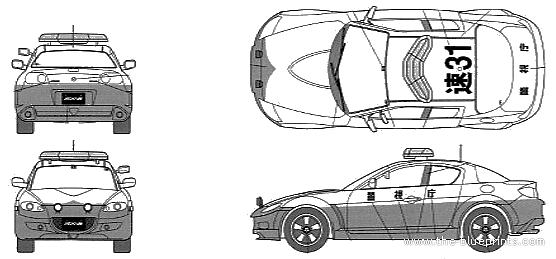 Mazda RX-8 Patrol Car - Мазда - чертежи, габариты, рисунки автомобиля